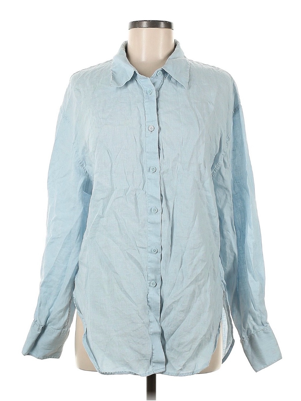 Babaton Light Blue Linen Button-Up Shirt